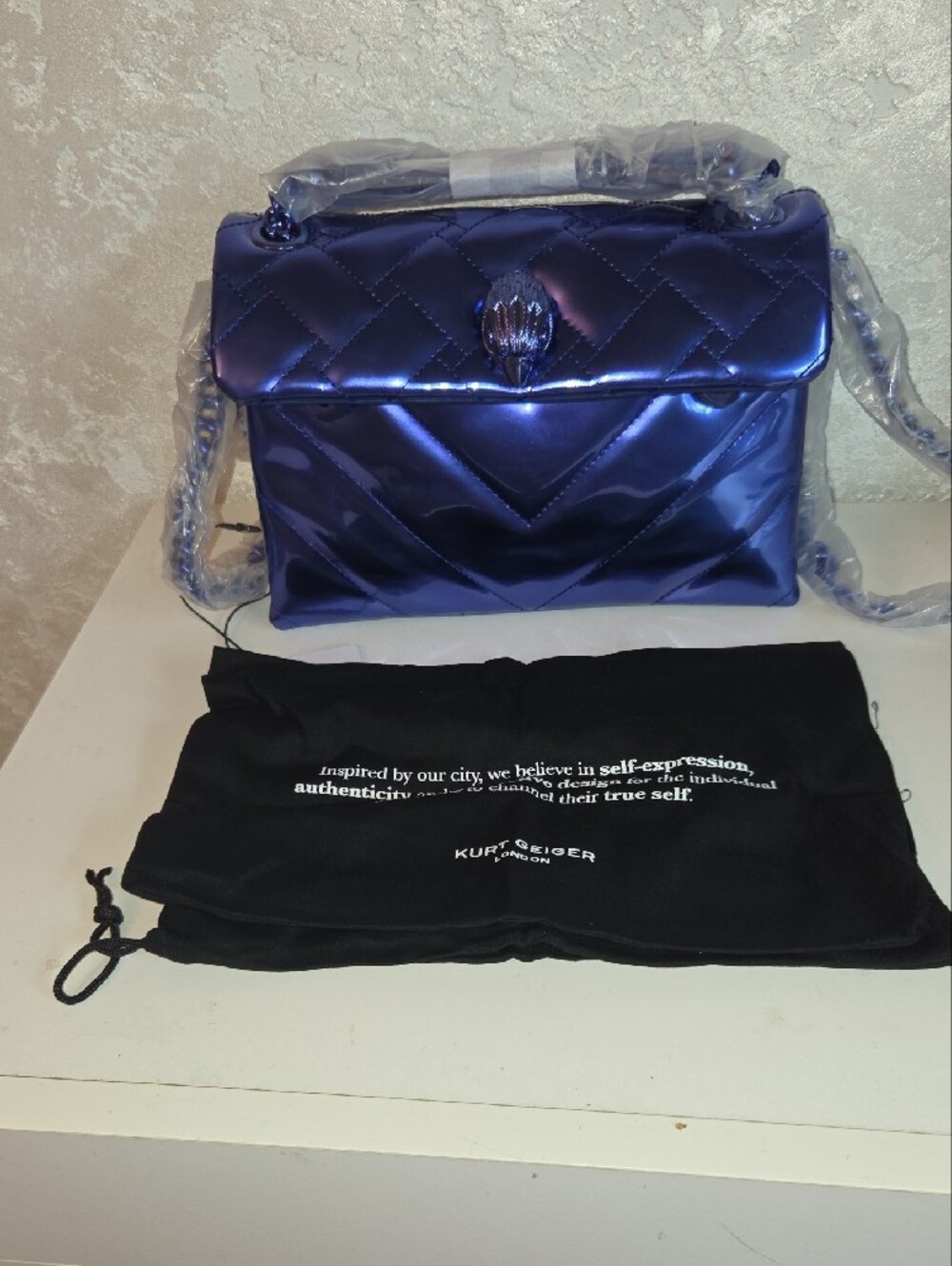 Kurt Geiger Metallic Purple Quilted Chain Shoulder Bag With A Dust Bag - Picture 5 of 5